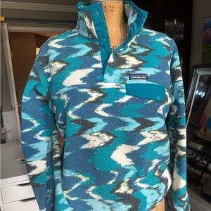 VINTAGE Patagonia Synchilla Trout Tales Elwha Blue Snap-T Fleece P/O Sweater